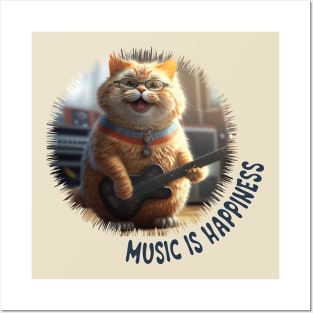 Music is Happines smile cat Posters and Art